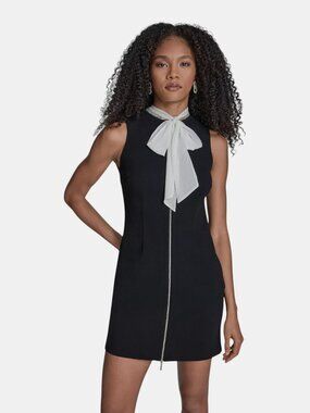 BCBG WOMEN'S BOW DETAIL ZIP FRONT MINI DRESS BLACK SIZE 14 NWT